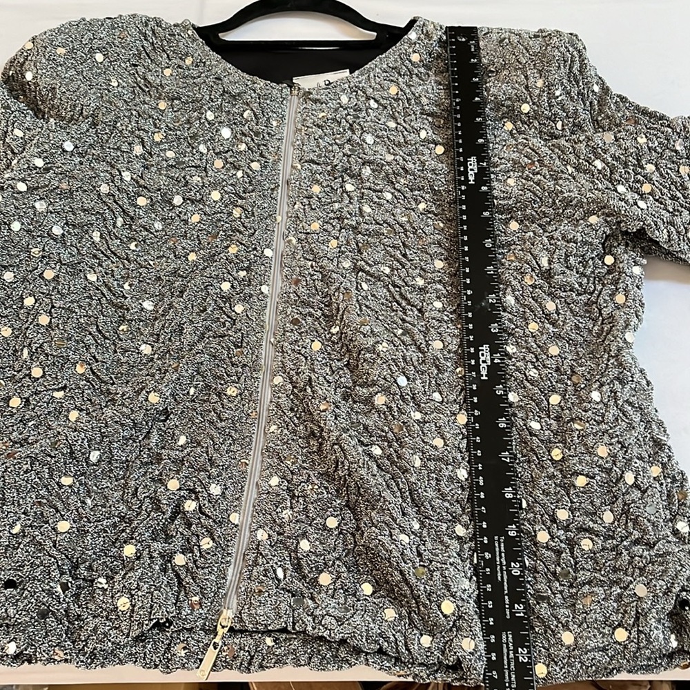Joseph Ribkoff size 16 silver zip front dressy jacket with silver sequin detail - Picture 4 of 12